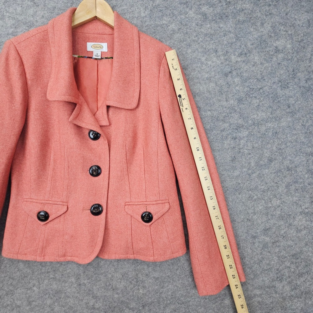 Talbots Women's Coral Pink Wool/Viscose Blend Blazer Size 8 Button Front Jacket - Picture 9 of 11
